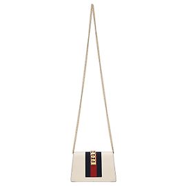 Gucci Mini Sylvie Vintage Web Chain Shoulder Bag in White Leather White Cream