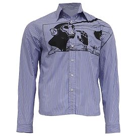 Camisa Prada às riscas com estampado de macaco em algodão azul Azul
