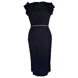 Roland Mouret Galaxy Midi-Kleid mit Gürtel aus schwarzer Wolle Schwarz