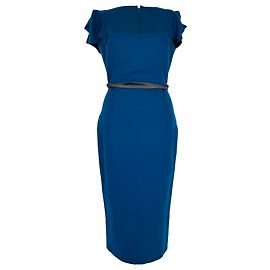 Roland Mouret Galaxy Belted Midi Dress in Blue Wool Blue