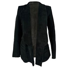 Balmain Open Front Blazer in Black Suede Black