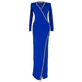 Vestido maxi Balmain com efeito drapeado e cristais em viscose azul Azul