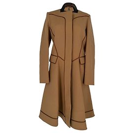 Etro Piping Accent Flared Coat in Brown Wool Brown Red