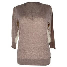 Pull en coton beige avec bordure en dentelle Dolce & Gabbana Beige