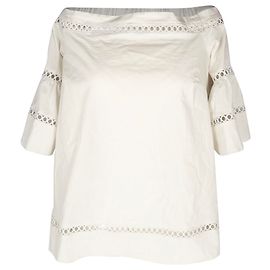 Top com ombros descobertos bordado Michael Michael Kors em algodão branco Branco