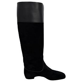 Botas acima do joelho de bico amendoado Roger Vivier em camurça preta Preto