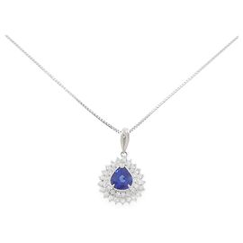 Autre Marque Pt900 Pt850 Saphir Diamant Halskette Silber