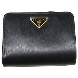 Carteira bi-fold Prada em couro Vitello Move com triângulo Preto