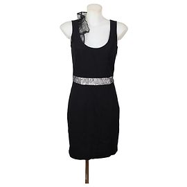 Vestido Valentino Garavani Negro de Algodón con Encaje Negro