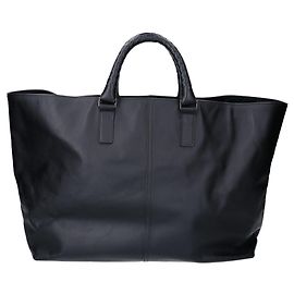 Bottega Veneta Black Leather Intrecciato Handle Tote Bag Black