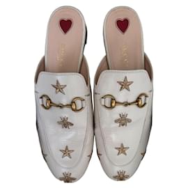 Gucci Mules em couro branco com estrelas e abelhas Branco