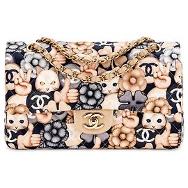 Bolsa de aba Chanel em tecido estampado multicolorido Marrom Branco Multicor Bege