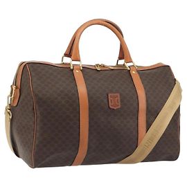 Céline Borsa Boston CELINE Macadam Canvas PVC Pelle 2way Marrone Oro Auth 194881V Marrone D'oro
