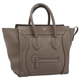 Céline CELINE Luggage Mini Hand Bag Leather Gray Silver Auth am12449A Marrom Prata