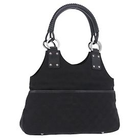 Sac à main GUCCI GG Canvas Noir Argent 131329 Auth am12380V Noir Argenté