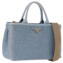 PRADA Handtasche aus Stroh 2way Hellblau Gold Auth 197472A Golden Hellblau
