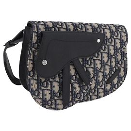 Bolso Christian Dior Trotter Canvas Saddle Oblique Jacquard Navy Auth ka5789M Plata Azul marino