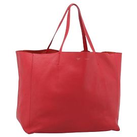 Céline Saco Tote Horizontal Cabas CELINE em couro vermelho e ouro Auth 198719 Vermelho Dourado