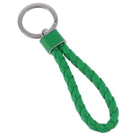 BOTTEGA VENETA INTRECCIATO Chaveiro de Couro Verde Prata Auth 196719M Prata Verde