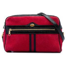 Sac bandoulière Gucci Ophidia en daim rouge avec bande Web Rouge