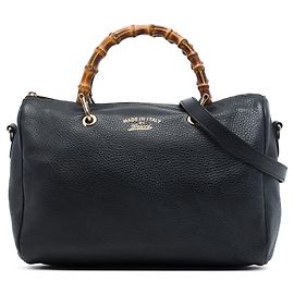 Bolsa Boston Shopper Gucci Medium em couro de bezerro preta com bambu Preto