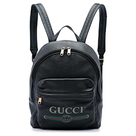 Black Gucci Leather Logo Backpack Black