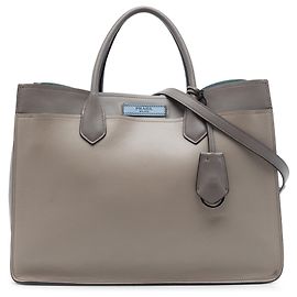 Bolsa Satchel Prada City Calf Etiquette Cinza Cinza