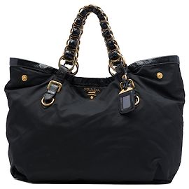 Saco Tote Prada em Tessuto com acabamento em Vernice preto e corrente Preto