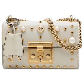 Bolsa Crossbody Gucci Small em couro branco com pérolas e fecho de cadeado Branco