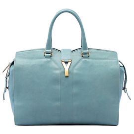 Sac Cabas Chyc Large en Cuir Bleu Saint Laurent Bleu