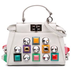 Borsa Satchel Peekaboo Iconic in vitello bianco con micro-borchie Fendi Bianco