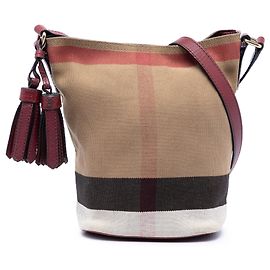 Borsa secchiello Burberry Mini Mega Check Canvas Ashby con nappe marrone Marrone