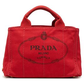 Borsa Tote Satchel Prada Small Canvas Canapa Logo rossa Rosso