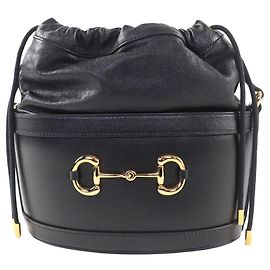 Borsa a secchiello Gucci Horsebit 1955 in pelle di vitello nera Nero