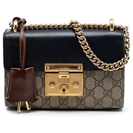Bolsa Tiracolo Gucci Small GG Supreme Padlock Bege Bege