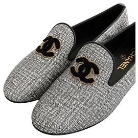 Mocasines Chanel de Tweed Gris y Negro Negro Gris
