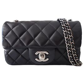 Chanel Classic Flap Mini Borsa Pelle d'Agnello Nera Nero