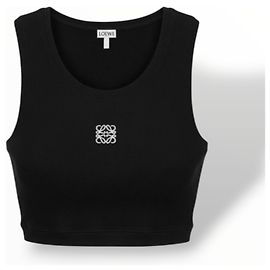 Loewe Top corto negro de algodón logo Anagram Negro