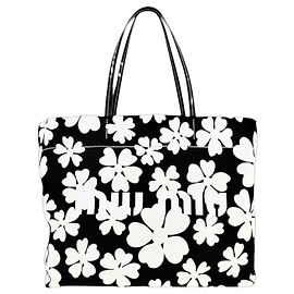 Sac Tote Miu Miu imprimé floral en toile Noir Blanc