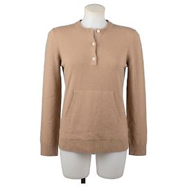 Agnona Cashmere Button-Neck Sweater Beige