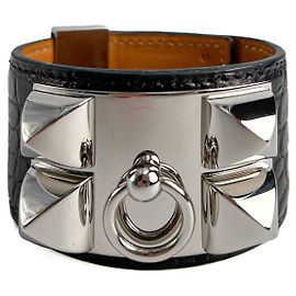 Hermès Collier de Chien Small Exotic Leather Bracelet S Black Black