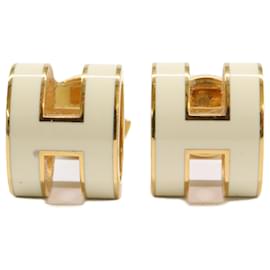 Hermès Pendientes Hermes Mini Pop H Blanco Dorado