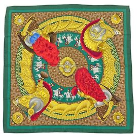 Hermès Hermes Carre 90 CASQUES et PLUMETS Scarf Multicolore Verde