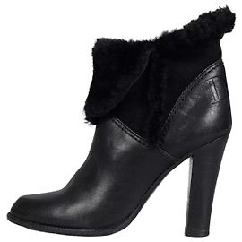 Botas de cano curto com salto em couro preto e acabamento em pele Christian Dior 38.5 Usado Outro
