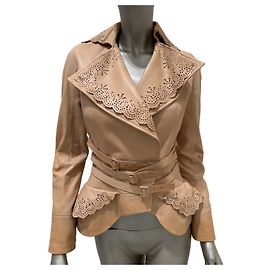 Christian Dior Vintage Beige Perforierte Lederjacke Sz.38 gebraucht Andere