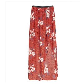 Zadig & Voltaire Josia Pensee Floral Silk Maxi Skirt Black White Red Blue