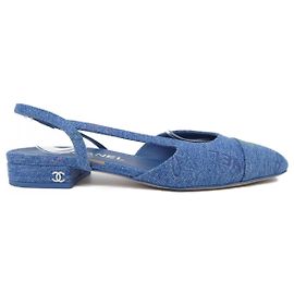 Chanel Slingback Denim Shoes Blue