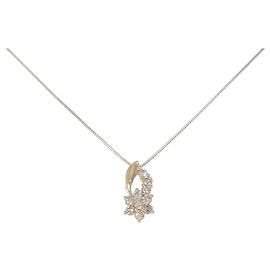 Autre Marque Collier Au750 Fleur et Diamants Doré