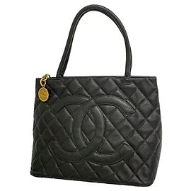 Saco Tote Chanel em couro de bezerro granulado preto Preto