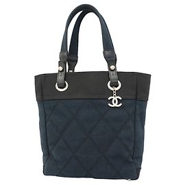 Chanel Paris Biarritz Canvas Tote Bag Schwarz Marineblau